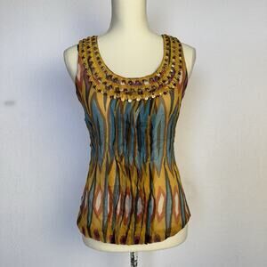 Tory Burch Sleeveless Sequin Printer Silk Blouse Size Zero 0 Top Shirt